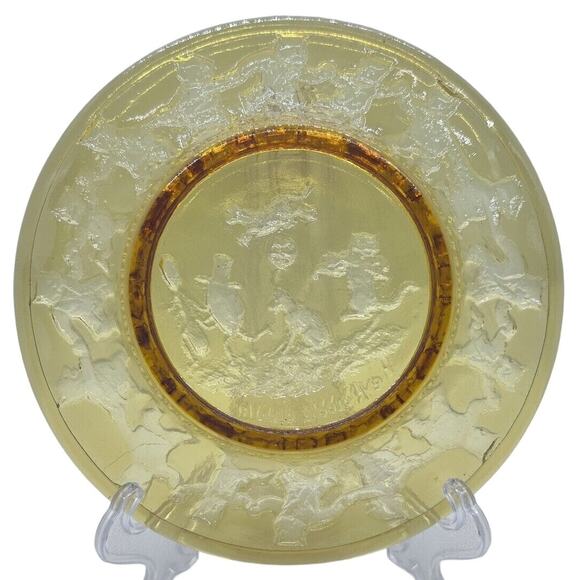 Tiara Indiana Glass Amber Nursery Rhyme Plates Set of 4 Mint Condition Vintage - Picture 8 of 11